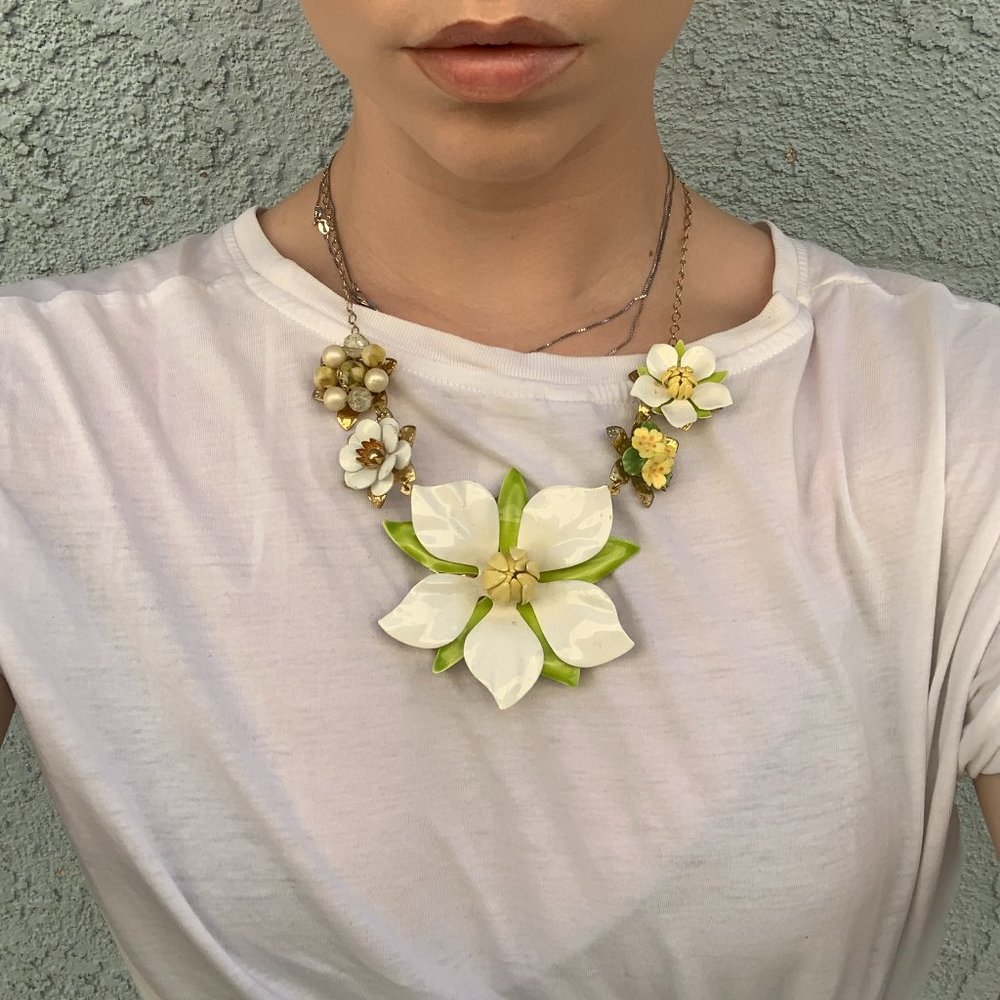 Blooming Flowers Handmade Necklace w/ Antique Florals